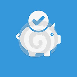 Piggy bank icon, business icon with check sign. Piggy bank icon and approved, confirm, done, tick, completed symbol