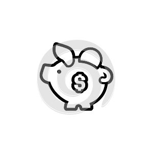 piggy bank icon with coin dollar symbol, made in linear style