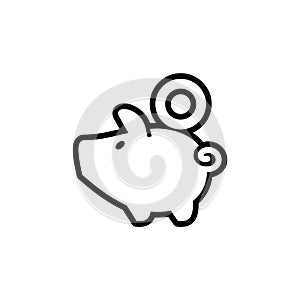 piggy bank icon with coin symbol, made in line style