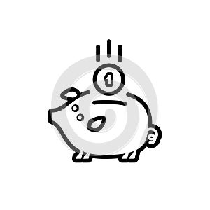 piggy bank icon with coin symbol, made in line style