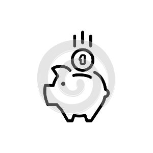 piggy bank icon with coin symbol, made in line style