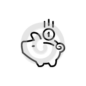 piggy bank icon with coin symbol, made line style