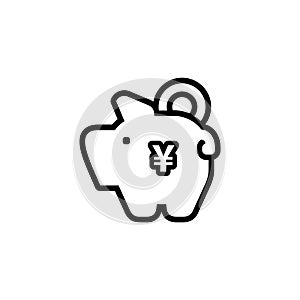 piggy bank icon with coin yen symbol, made in line style
