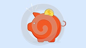 Piggy bank icon with coins vector illustration isolated on blue background. Saving, investment in future or save money or open a