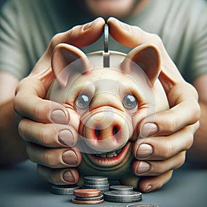 Piggy Bank Inflation Squeeze Personal Debt Bubble Dollars Saving Money Banking Global Currency Gold Silver Coins AI Generated