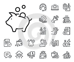 Piggy bank line icon. Coins money sign. Cash money, loan and mortgage. Vector