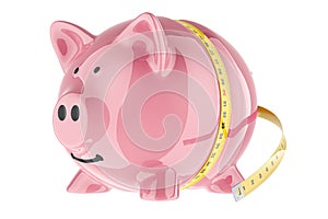 Piggy bank with measure tape around. 3D rendering