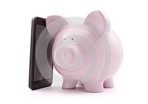 Piggy bank with mobile phone