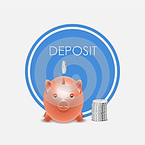 Piggy bank money box. Deposit, vector illustration.