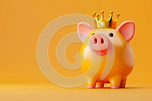 A piggy bank money box wearing a gold crown