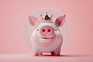 A piggy bank money box wearing a gold crown