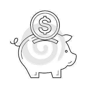 Piggy bank for money save vector line icon.