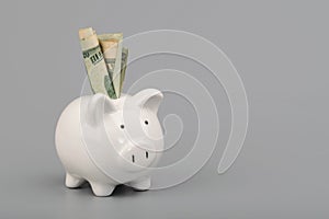 Piggy bank money savings concept with copy space