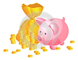 Piggy bank and moneybag photo