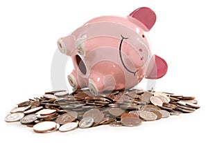 Piggy bank moneybox with British currency coins photo