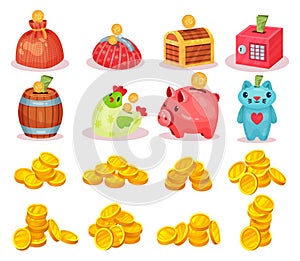 Piggy Bank and Moneybox with Hole for Putting Coins for Saving Money Big Vector Set