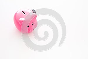 Piggy bank. Moneybox in shape of pig on white background copy space