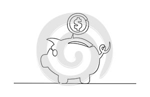 Piggy bank One line drawing