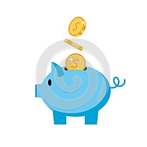 Piggy bank - pig with coins, isolated vector illustration in flat style, icon for investment, finance.