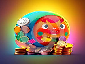 Piggy bank and pile of coins