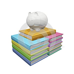 Piggy Bank on a Pile Stack of Books
