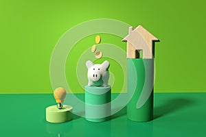 Piggy bank and real estate theme - 3D