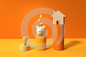 Piggy bank and real estate theme - 3D