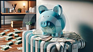 piggy bank resting on hot, depicting the concept of energy and heating costs