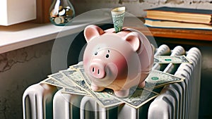 piggy bank resting on hot, depicting the concept of energy and heating costs