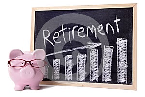 Piggy Bank with retirement savings chart, growth plan concept photo