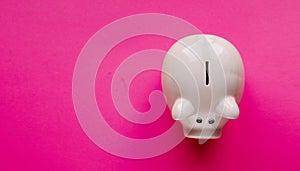 A piggy bank saving and investment theme on a pink paper background photo