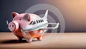 Piggy bank with savings for air travel. rising prices.