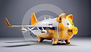 Piggy bank with savings for air travel. rising prices.