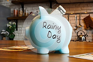 Piggy bank and savings for rainy day.