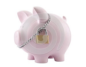 Piggy bank secured with padlock