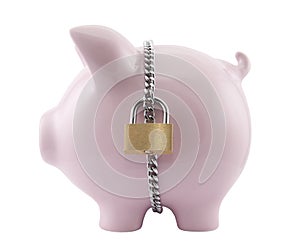 Piggy bank secured with padlock