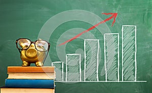 Piggy bank on stack of book