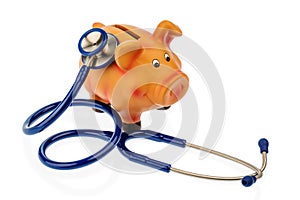 Piggy bank and stethoscope