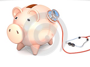 Piggy bank and stethoscope.