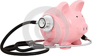 Piggy bank with a stethoscope - financial check up