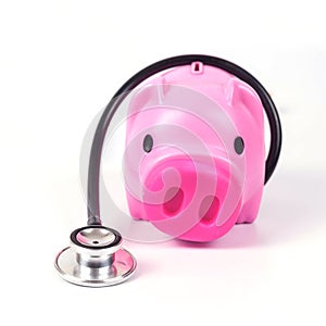 piggy bank with stethoscope in save health