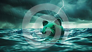 The piggy bank in storm.AI generated image photo