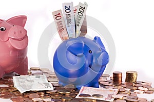 piggy bank stuffed with euro money cash