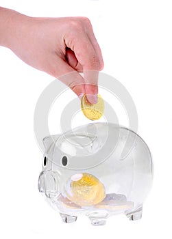 Piggy bank style glass moneybox photo