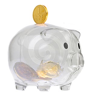 Piggy bank style glass moneybox photo