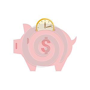 Piggy bank, time is money, savings and profit pig