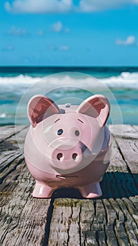 Piggy bank on travel, saving for future tourist adventures