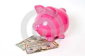 Piggy bank with USD notes