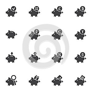 Piggy bank vector icons set