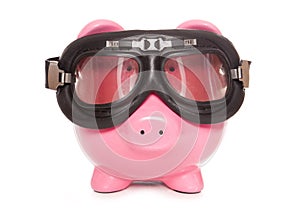 Piggy bank wearing googles
